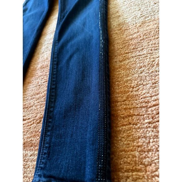 White House Black Market Skinny Leg Dark Wash Jeans Blue Stretch Rhinestone Trim - Picture 6 of 9